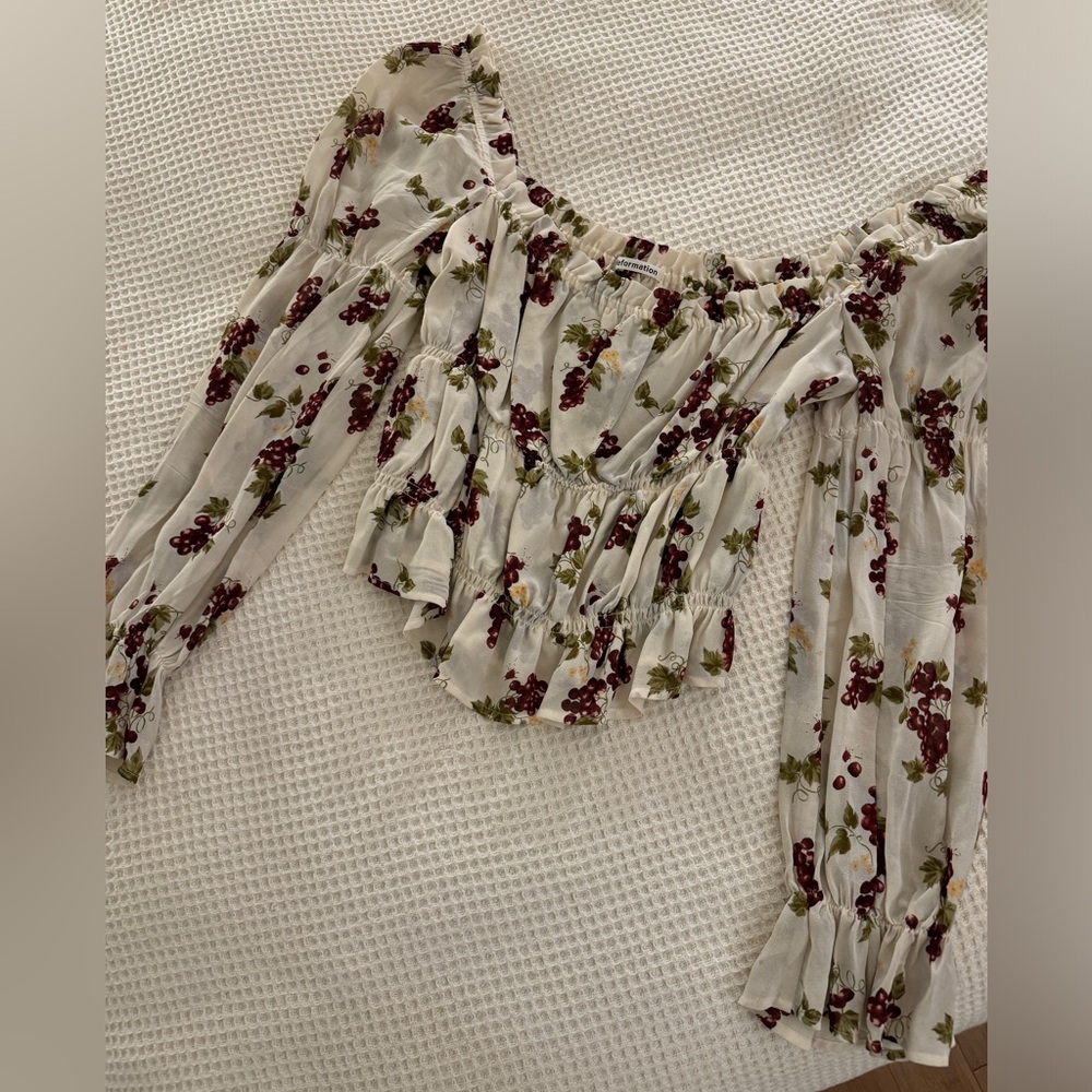 Reformation floral long sleeve top, square neck